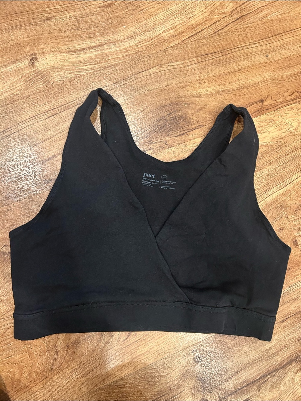 NWT- Pact Organic- Black Crossover V-Neck Bralette